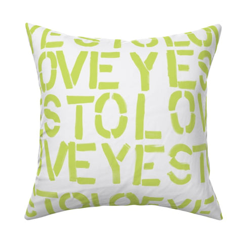 Neon Yes To Love citrine decorative throw pillows by Kerri Rosenthal