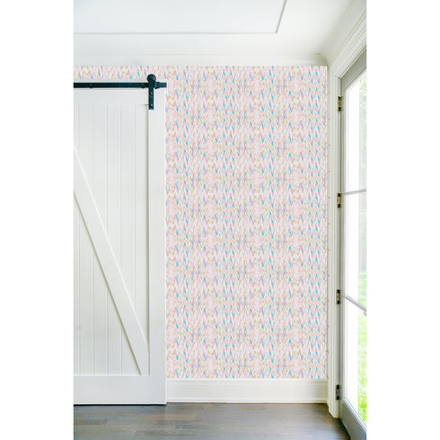 Modern High quality pink ground with multi zig zag wallpaper by Kerri Rosenthal - designer wall paper