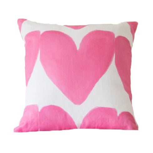 White ground with pop pink hearts Alotta Love throw pillows by Kerri Rosenthal
