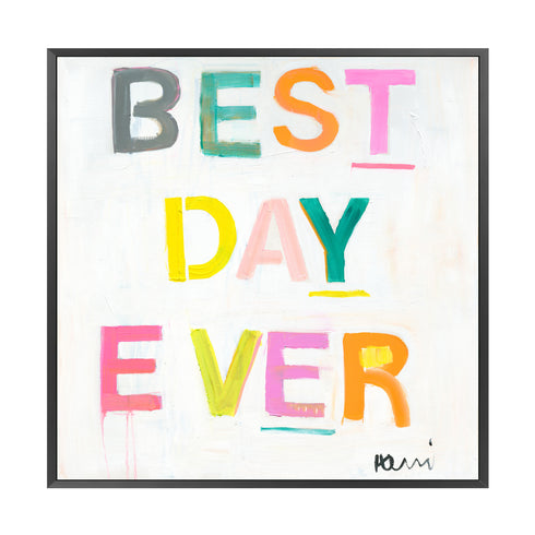 Vibrant optimist contemporary black frame with Best Day Ever word wall art print original artwork by Kerri Rosenthal