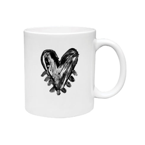 Black Pop Heart white coffee & tea mug - Cute designer mugs by Kerri Rosenthal