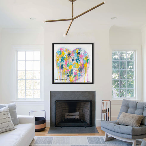 Butterfly Kisses Art Print from Kerri's Drippy Heart Series - Unique art gifts for living room, bedroom decor