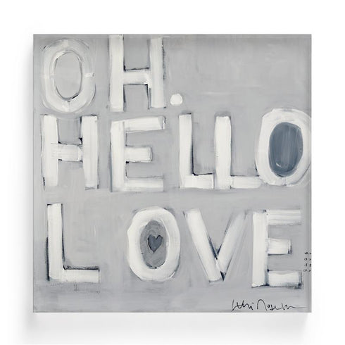 Oh, Hello Love grey white word art print by Kerri Rosenthal - Unique artwork for living room wall decor