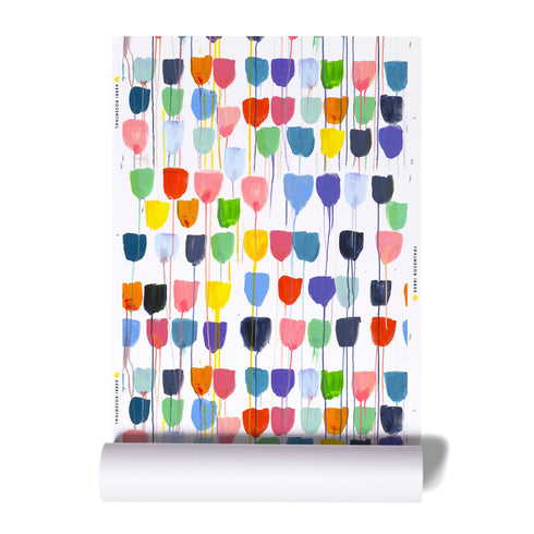 Colorful multi drippy tulips eco-friendly wallpaper by Kerri Rosenthal - designer wall paper