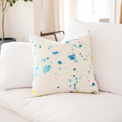 White ground with blue Azure Dropcloth throw pillow - Kerri Rosenthal