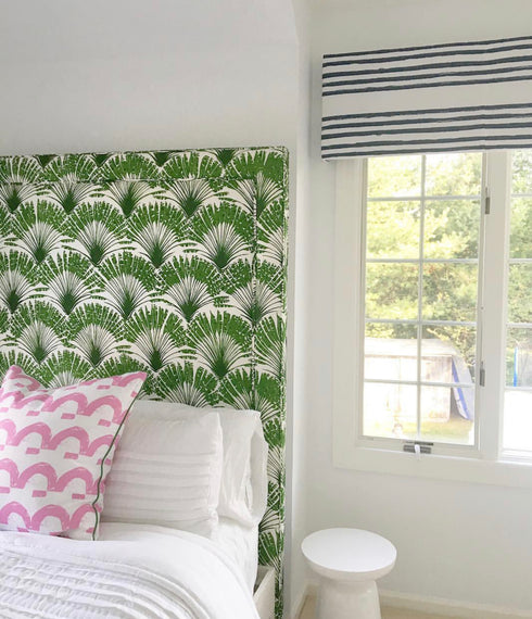 Stripe on stripe midnight blue cotton and oyster linen fabric - Kerri Rosenthal