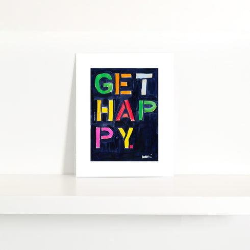 Get Happy Mini Colorful Art Print - Modern decor wall art sets by Kerri Rosenthal