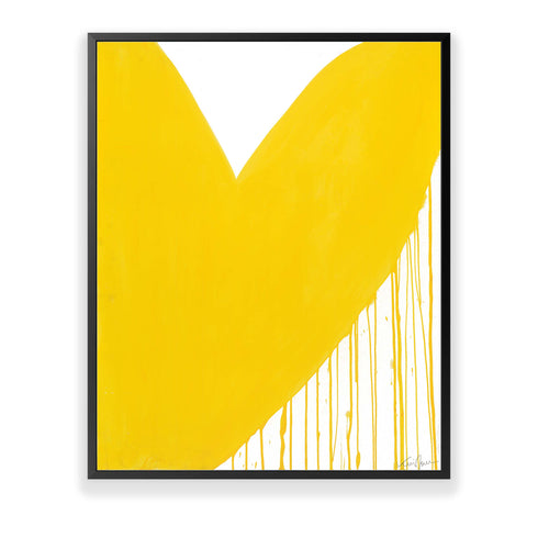 Half My Heart Drippy Heart yellow white art print by Kerri Rosenthal - Unique artwork for living room wall decor