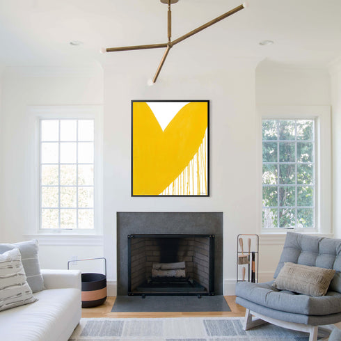 Half My Heart Drippy Heart yellow white art print by Kerri Rosenthal - Unique artwork for living room wall decor