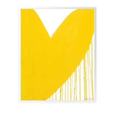 Half My Heart Drippy Heart yellow white art print by Kerri Rosenthal - Unique artwork for living room wall decor