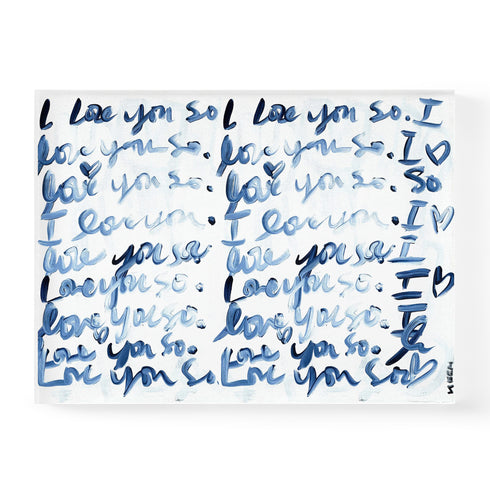 I Love You So Horizontal indigo blue word art print by Kerri Rosenthal - Unique artwork for living room wall decor