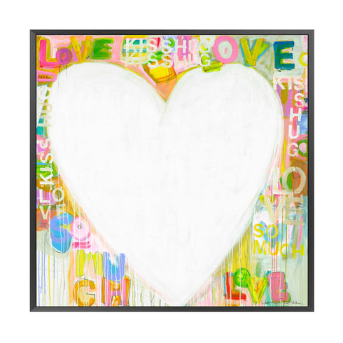 Kiss Hug + Love Drippy Heart Art Print Artwork by Kerri Rosenthal for living room wall decor