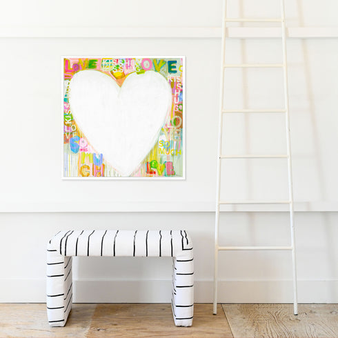 Kiss Hug + Love Drippy Heart Art Print Artwork by Kerri Rosenthal for living room wall decor
