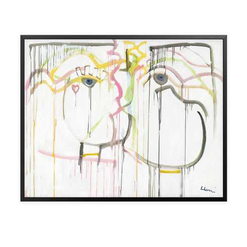 Unique colorful Le Kiss Art Print Artwork by Kerri Rosenthal for living room wall decor