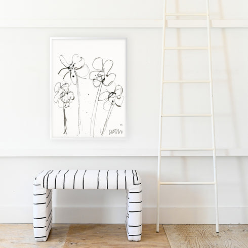 Little Spring black and white abstract flowers art print artwork by Kerri Rosenthal for living room wall decor