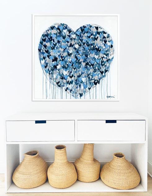 Love Beyond indigo blue art print by Kerri Rosenthal - Unique artwork for living room wall decor