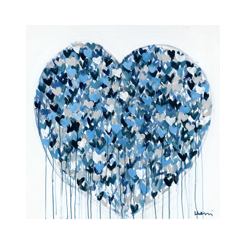 Love Beyond indigo blue art print by Kerri Rosenthal - Unique artwork for living room wall decor