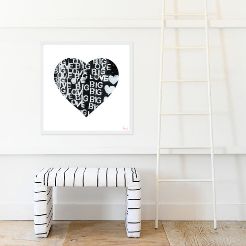 Love Big Love Inside Out black white art print by Kerri Rosenthal - Wall Word Art Framed Unique artwork for living room wall decor