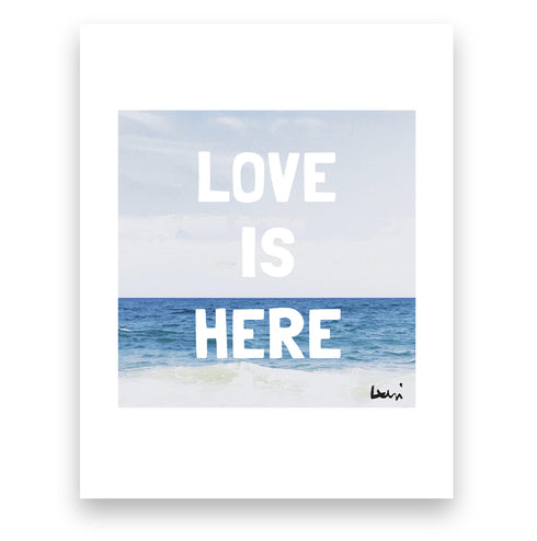 Love is Here Beach Mini Blue White Art Print - Modern decor wall art sets by Kerri Rosenthal