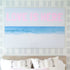 Love Is Here Beach blue pink horizontal word art print by Kerri Rosenthal - Unique artwork for living room wall decor