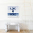 Love Is Here Beach Square Art Print Wall Word Art Framed Artwork Navy inspired home interior for modern living spaces by Kerri Rosenthal