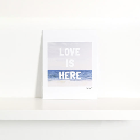 Love is Here Beach Mini Blue White Art Print - Modern decor wall art sets by Kerri Rosenthal