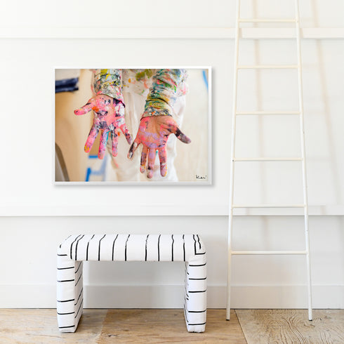 Paint On My Hands Love In My Heart Art Print by Kerri Rosenthal - Unique artwork for living room wall decor