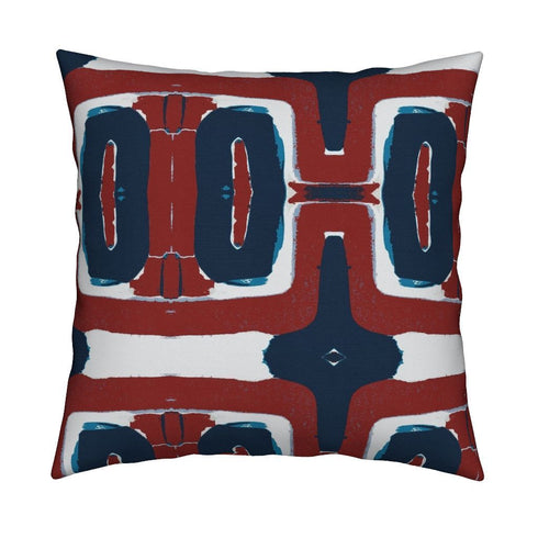 Robo Har Geranium red blue colorful cotton and oyster linen fabric - Kerri Rosenthal