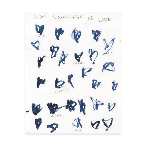 Sign Language of Love indigo blue art print by Kerri Rosenthal - Unique artwork for living room wall decor