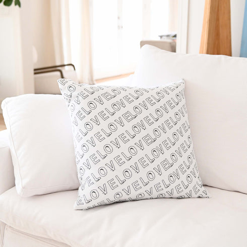 White ground with black carbon Sketch In Love cute decorative throw pillows by Kerri Rosenthal
