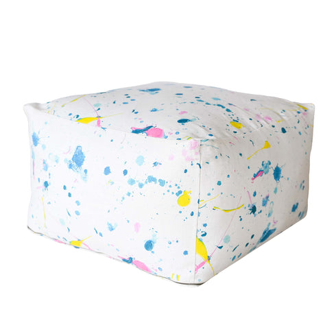 Colorful Dropcloth Azure Floor Block Ottoman by Kerri Rosenthal