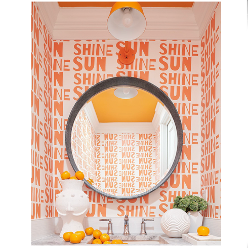 Modern High quality white ground with orange sunshine clementine wallpaper by kerri rosenthal - designer wall paper