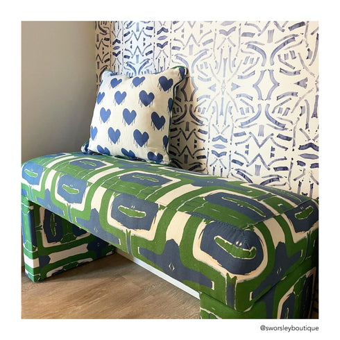 Robo Har Grass green cotton and oyster linen fabric - Kerri Rosenthal