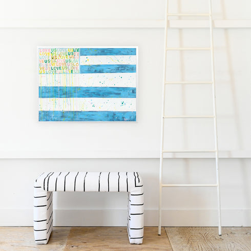 Three Cheers for Love blue colorful word art print by Kerri Rosenthal - Unique artwork for living room wall decor