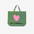 Green pink drippy heart tote bag 100% cotton - Cute designer totes by Kerri Rosenthal