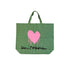 Green pink drippy heart tote bag 100% cotton - Cute designer totes by Kerri Rosenthal