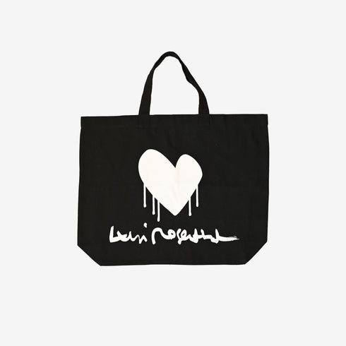 Black white drippy heart tote bag 100% cotton - Cute designer totes by Kerri Rosenthal