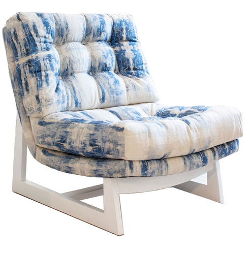 The Boyfriend's Jeans blue and white Romeo chair furniture comfortable oversized, armless accent chairs modern casual home decor Made in the USA Kerri Rosenthal chairs for living room