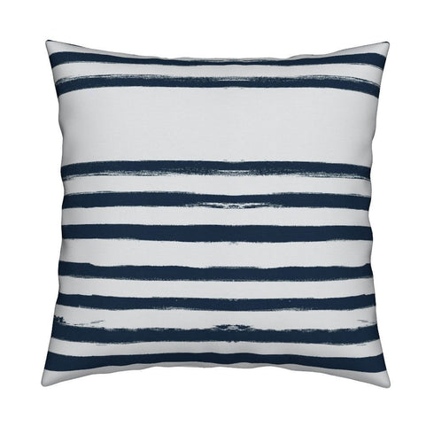 Stripe on stripe midnight blue cotton and oyster linen fabric - Kerri Rosenthal