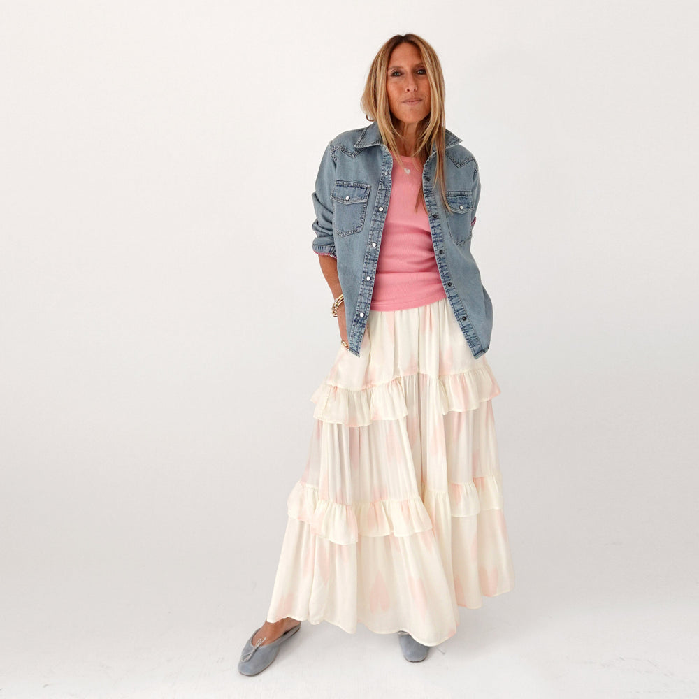 Athena cream maxi skirt - Shop women’s cute maxi ruffled skirts by Kerri Rosenthal. 