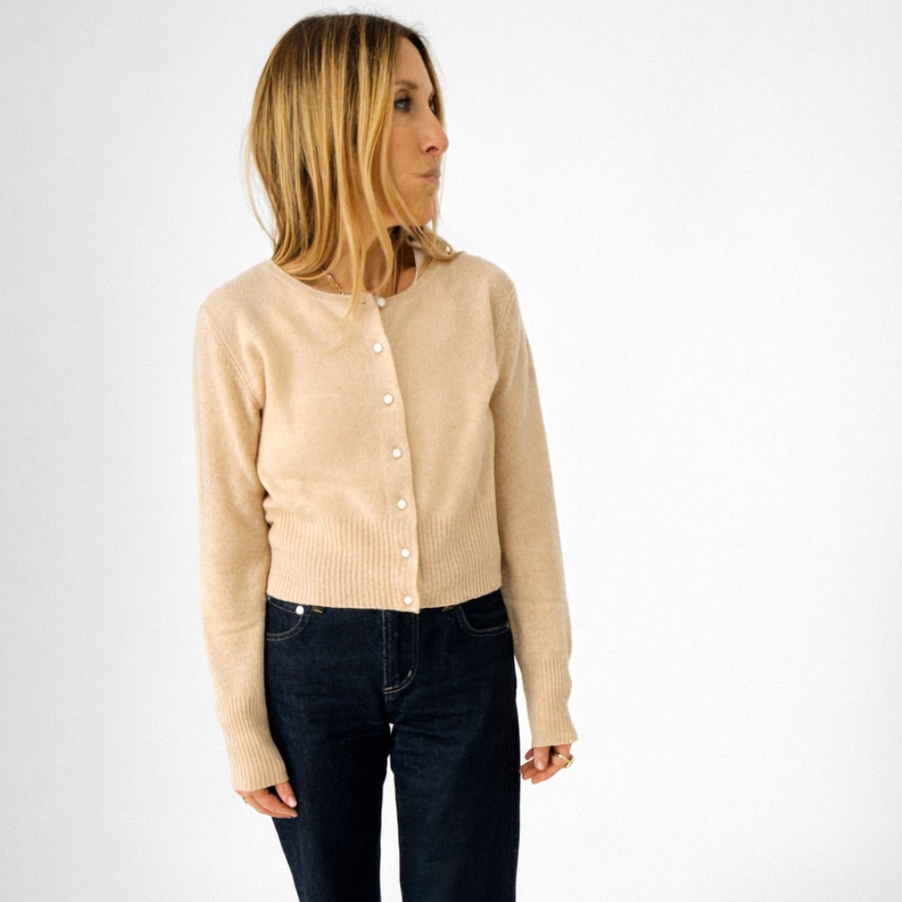 Charmed beige button-down cashmere cardigan - Shop women's designer cardigans by Kerri Rosenthal
