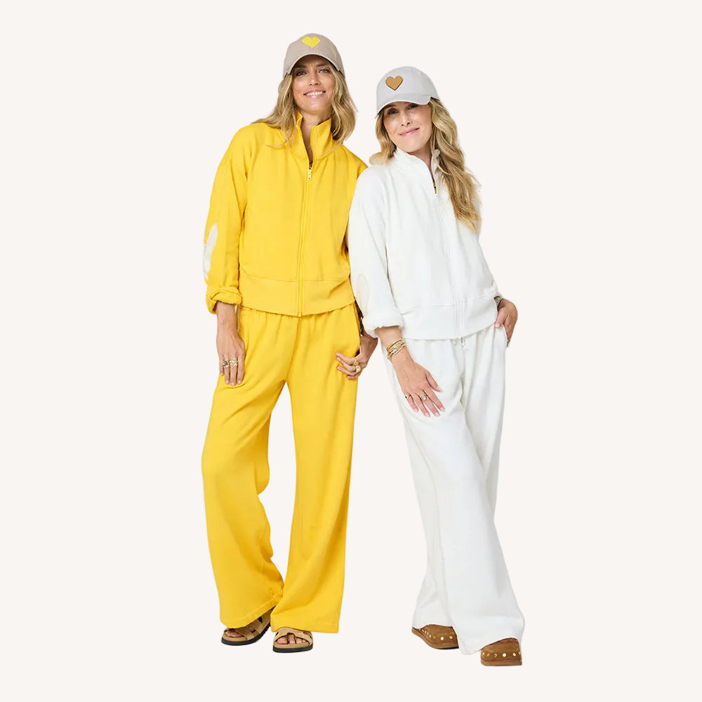 Zip-up mock neck cream and yellow sweatshirt in cotton terry - Shop women's sweatshirts by Kerri Rosenthal