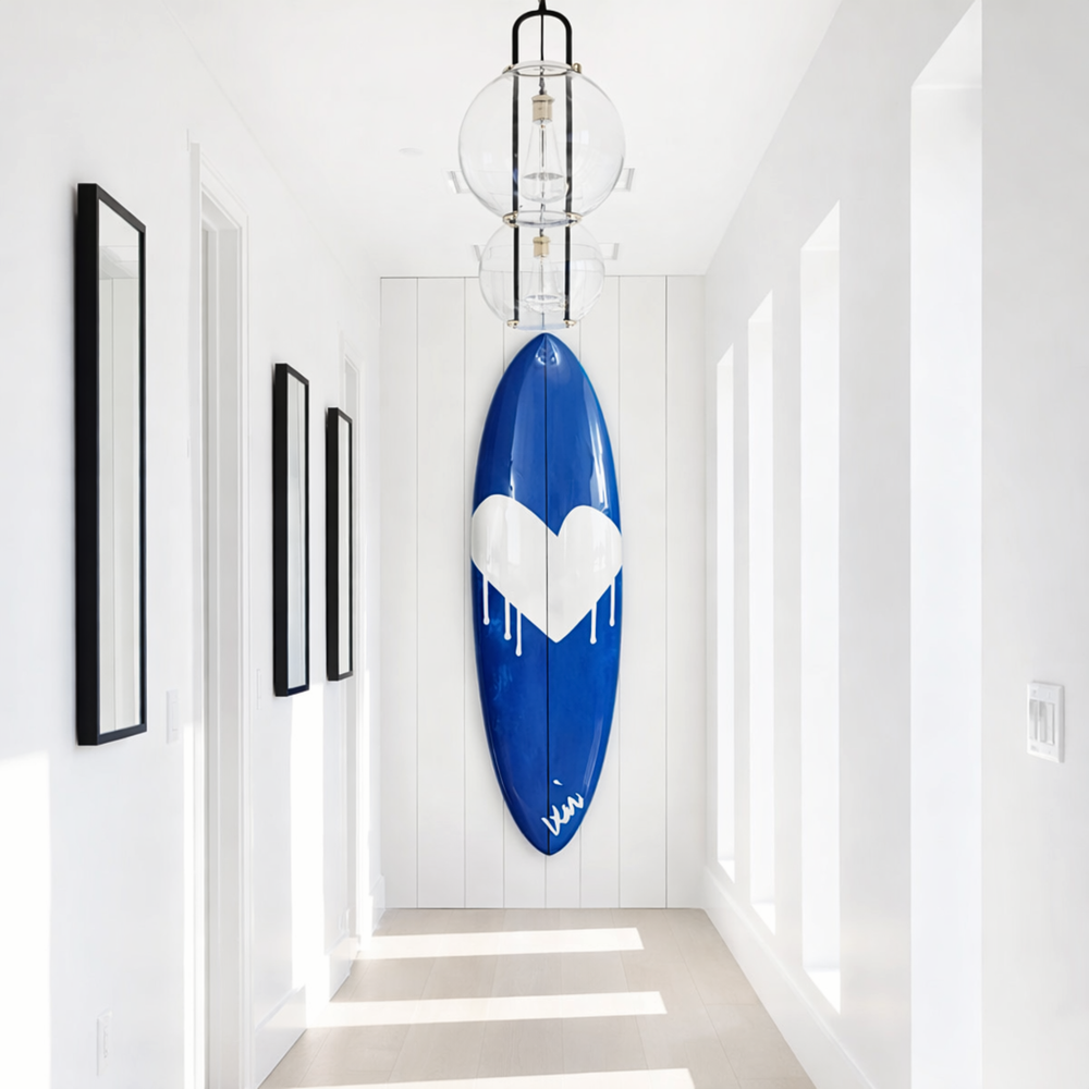 Drippy heart marvelous blue surfboard for living room decor - Shop perfect wall decor surfboards by Kerri Rosenthal 
