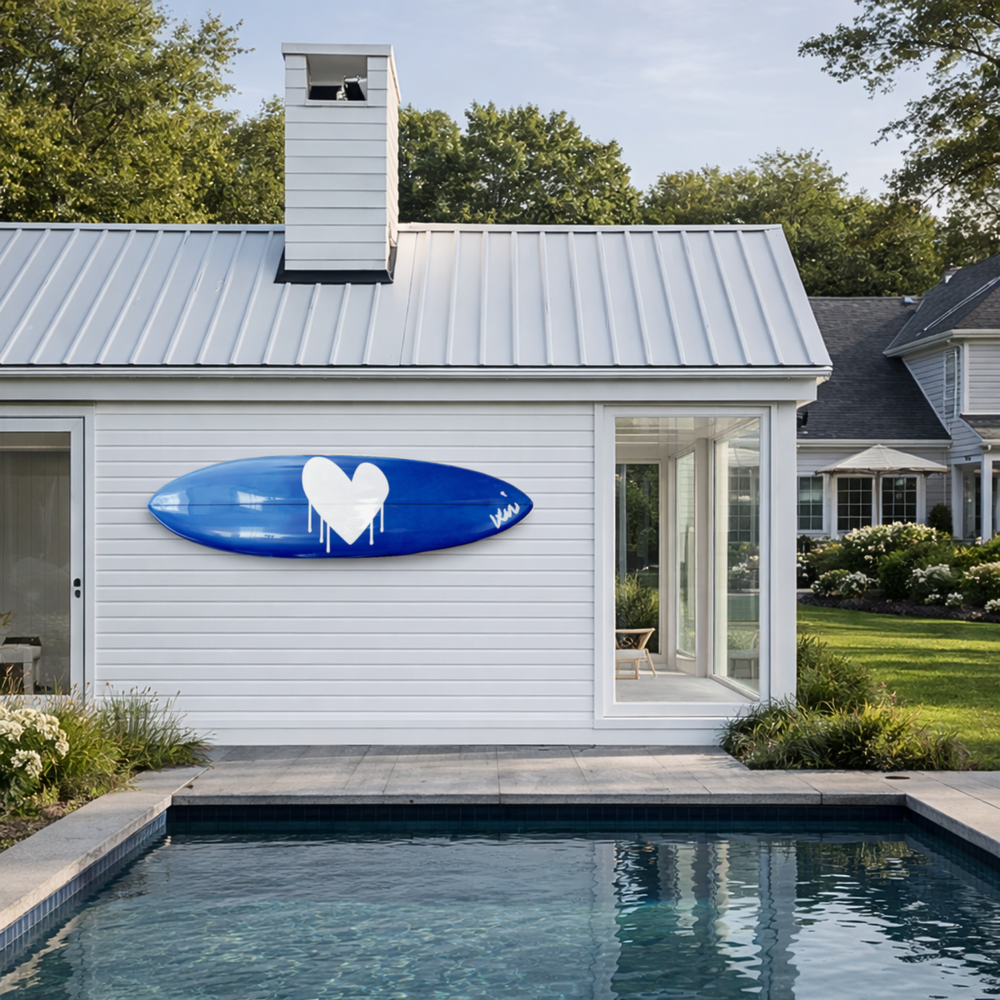 Drippy heart marvelous blue surfboard - Shop perfect wall decor surfboards by Kerri Rosenthal 