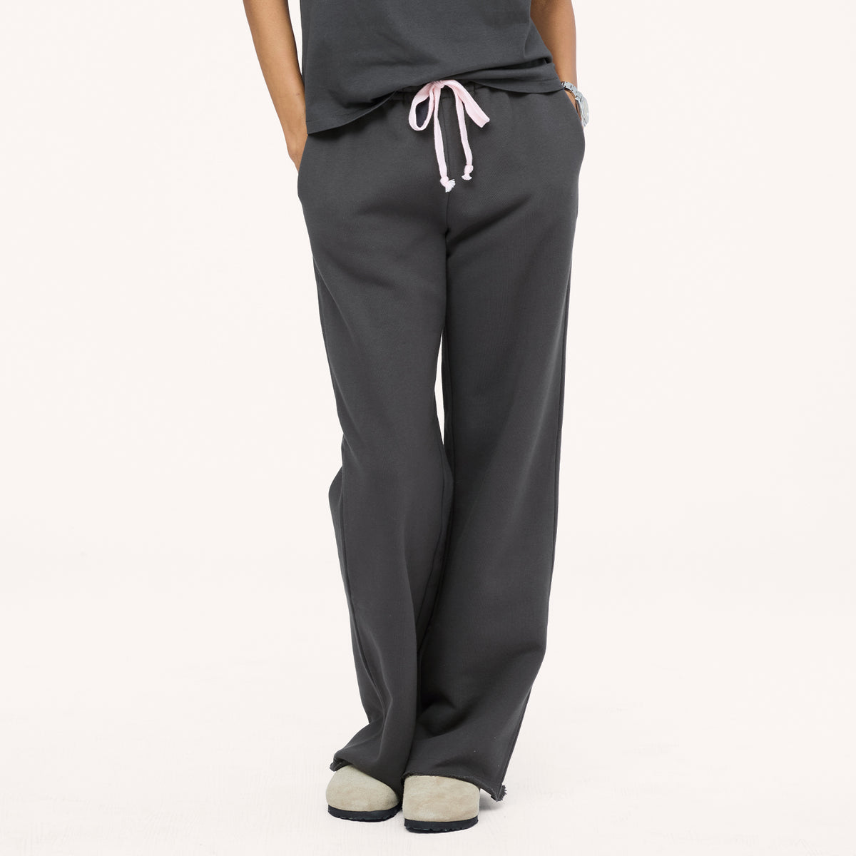 Weekend barb coal sweatpant made from 100% cotton with embroidered heart patch - Comfortable women's sweatpants by Kerri Rosenthal