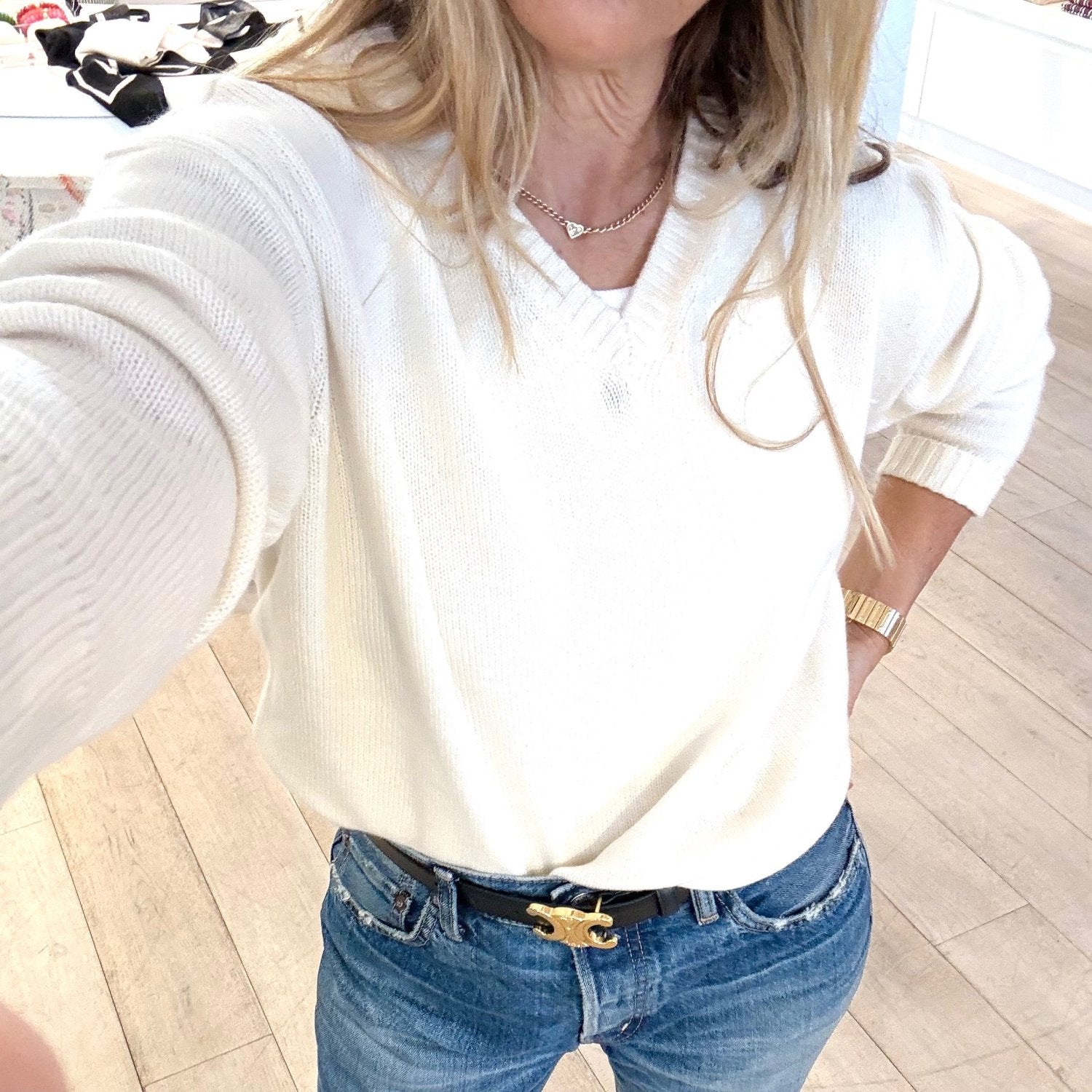 Frenchy V-neck Patchwork Pullover Cashmere Sweater – KERRI ROSENTHAL