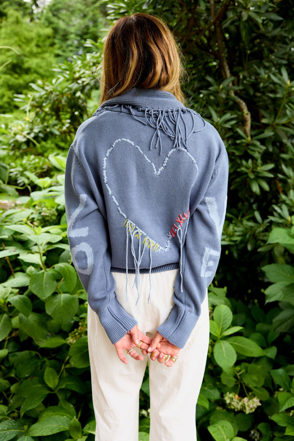 Kerri Rosenthal hand-embroidered heart cardigan - back detail