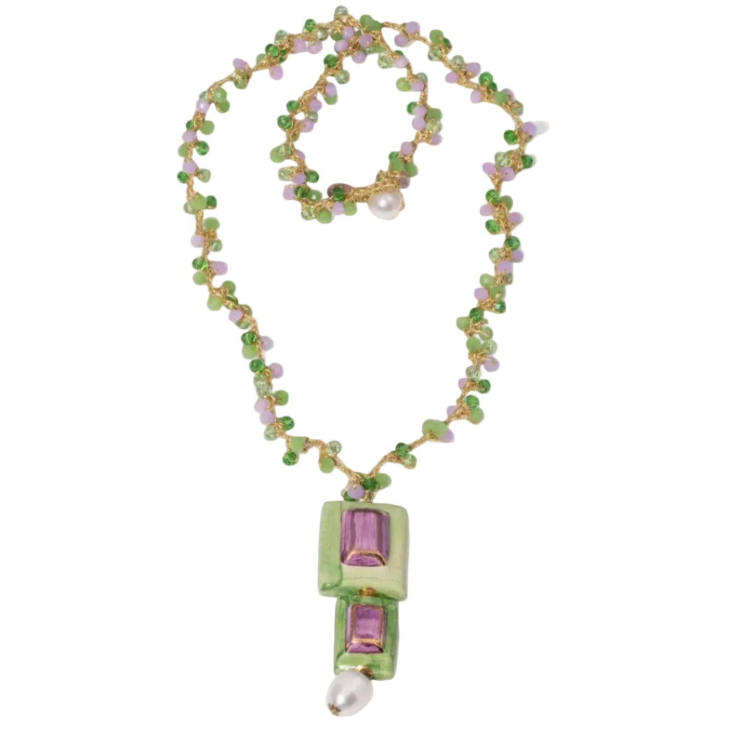 Gem pendant necklace with green and amethyst beads - Shop cute auorora necklace by Kerri Rosenthal.