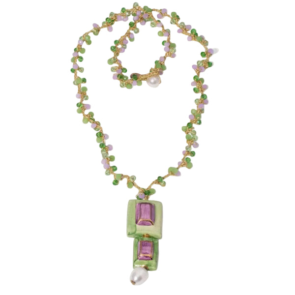 Gem pendant necklace with green and amethyst beads - Shop cute auorora necklace by Kerri Rosenthal.