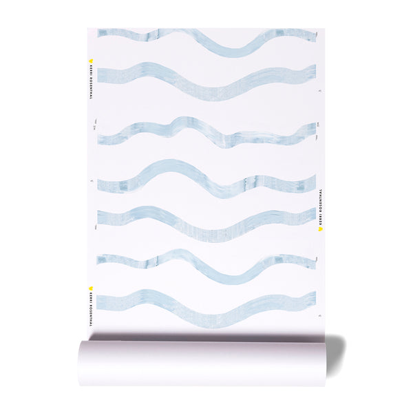 Blue Happy Wave Wallpaper by Kerri Rosenthal, printed on clay-coated paper